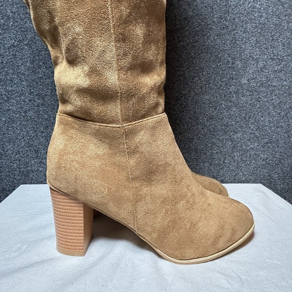 NEW~ Women's Classic (Faux Suede) Knee Boots with Side Zipper - Khaki ~ Size 9 - Picture 3 of 10